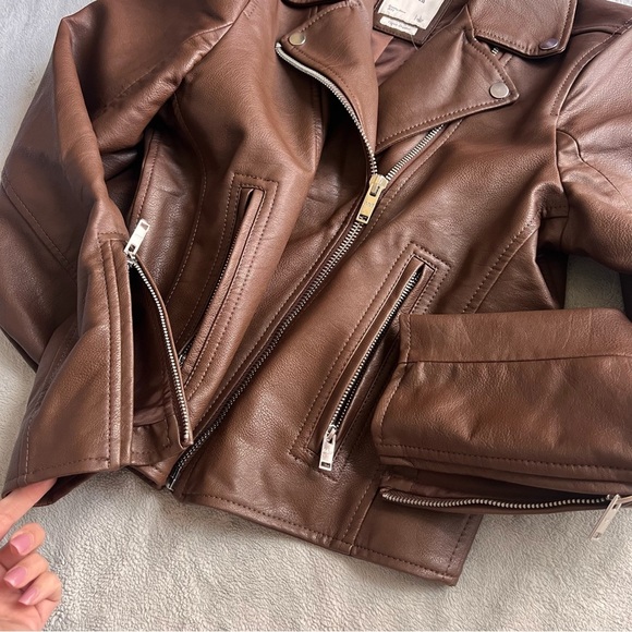 NWT Abercrombie & Fitch Vegan Leather Biker Moto Jacket Chocolate Brown Large - Picture 12 of 17